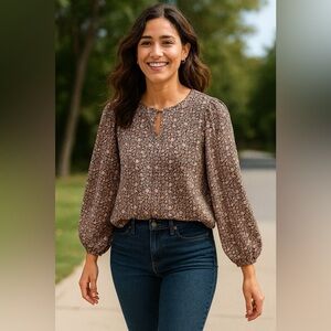 J Crew Puff Sleeve Floral Print Blouse Keyhole Cottagecore Feminine Career XS